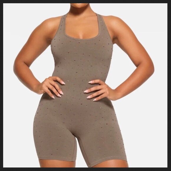 SKIMS size L Outdoor Rhinestone Onesie Romper One Piece Bodysuit Desert - Picture 1 of 7